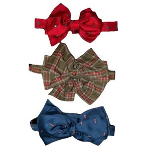Vtg Kenneth Gordon New Orleans Bow Ties Red  Blue Olive 100% Silk‎ 16" Lot Of 3